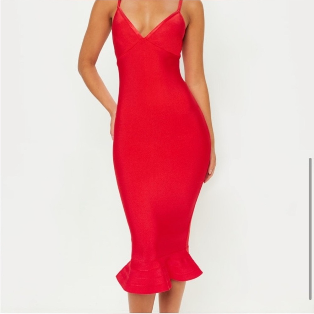 PrettyLittleThing Red Bandage Strappy Red Midi Dress